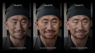 A comparison of the appearance of a game character using three different DLSS 5 AI models