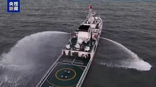 中國海警宣布，9月3日，普陀山艦編隊位「中國台灣島以東海域」依法開展常態化執法巡...