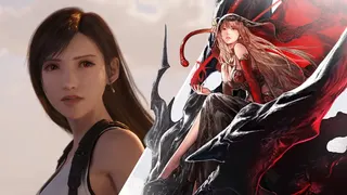 Tifa as she appears in FF 7 Revelation, alongside a female character riding a black dragon from FF Resonance.