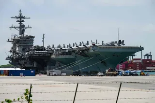 The USS Abraham Lincoln aircraft carrier is docked at Laem Chabang Port in Thailand on Thursday. Photo: AFP