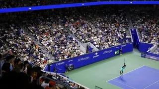 Gael Monfils serves against Learner Tien during a Men's Singles match on Day Five of the 2026 US Open at USTA Billie Jean King National Tennis Center on Thursday, September 3, 2026 i