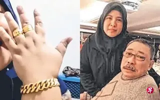 Yuli秀出手上金饰，表明自己在印尼的生活稳定；陈松勇生前与Yuli情同父女。 （取自网络）