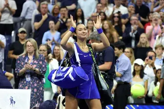 Philippines' Alexandra Eala waves to the crowd after loosing to USA's Iva Jovic during their women's singles third round tennis match on day seven of the US Open tennis tournament at the USTA Billie Jean King National Tennis Center in New York City on September 5, 2026. (Photo by Leonardo MUNOZ / AFP)
