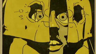 Close up of Rebounder protagonist's face, the Rebounder, behind battered mask