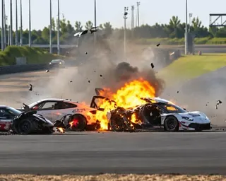 Ollie Millroy’s Ferrari bursts into flames after a huge crash in the China GT