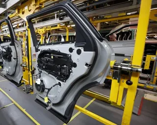Door panels on the production line at Jaguar Land Rover's Halewood factory in Liverpool, Britain
